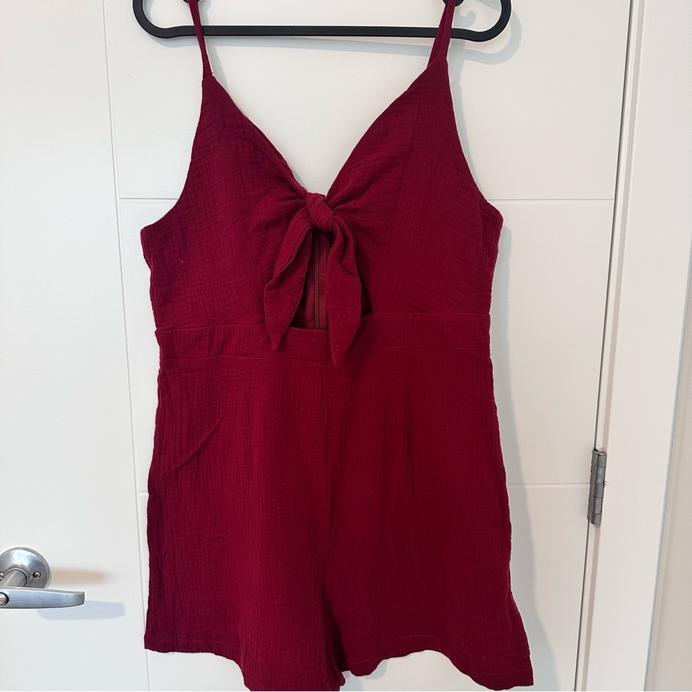 PatPat Burgundy Tie-Front Romper